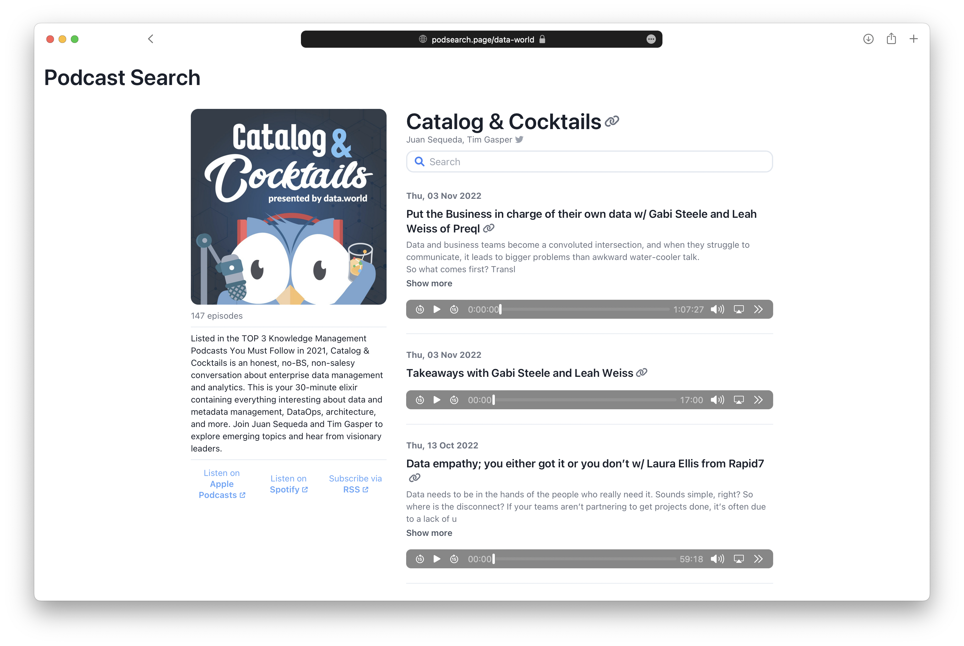 Catalog & Cocktails Podcast Search