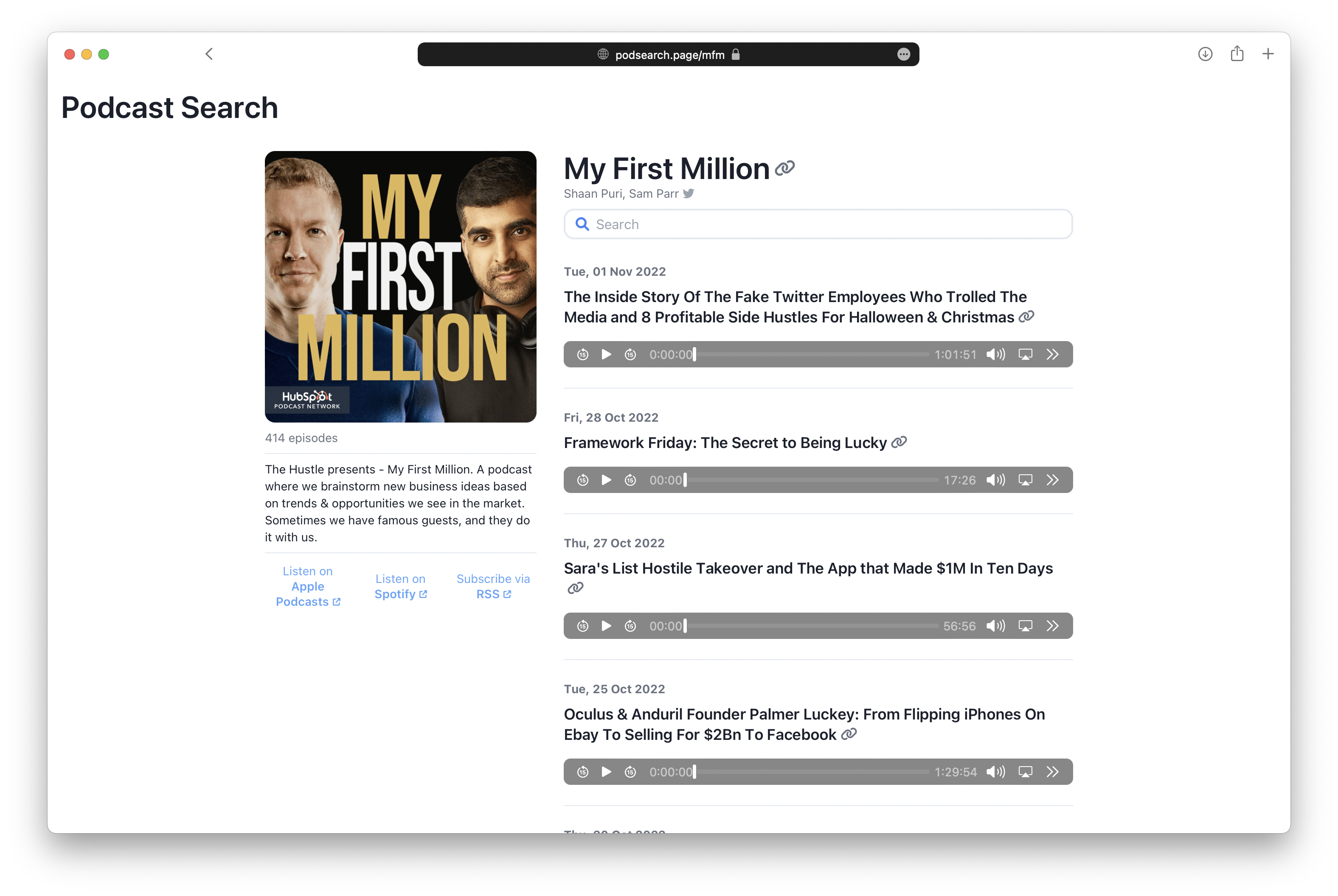 My First Million Podcast Search